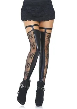 Kant En Leder Look Panty Zonder Voeten