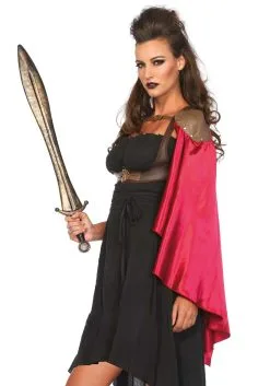 Strijder Harnas Met Een Satijnen Cape Over Een Schouder Vrouw