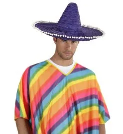 Sombrero 50cm, Blauw / Paars Met Pom Poms -Toga Winkel wdm1014 1432k c 4