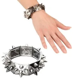 Punk Armband Zilver / Zwart Met Nagels