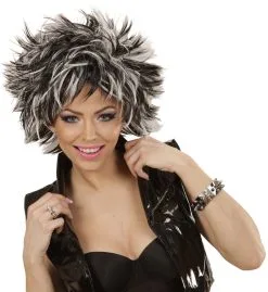 Punk Chick Pruik, Steamy Zwart / Wit -Toga Winkel wdm1516 04411 c 1