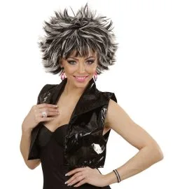 Punk Chick Pruik, Steamy Zwart / Wit -Toga Winkel wdm1516 04411 d 1