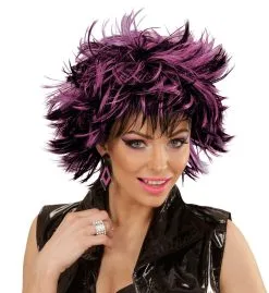 Punk Chick Pruik, Steamy Zwart / Paars