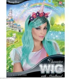 Eenhoorn Blauwgroene Pruik Met Bloemetjes Hoofdband -Toga Winkel wdm 2018 46942 4 1